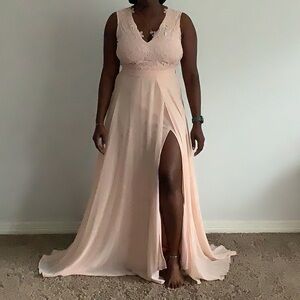 Blush Lace Maxi Dress with Slit